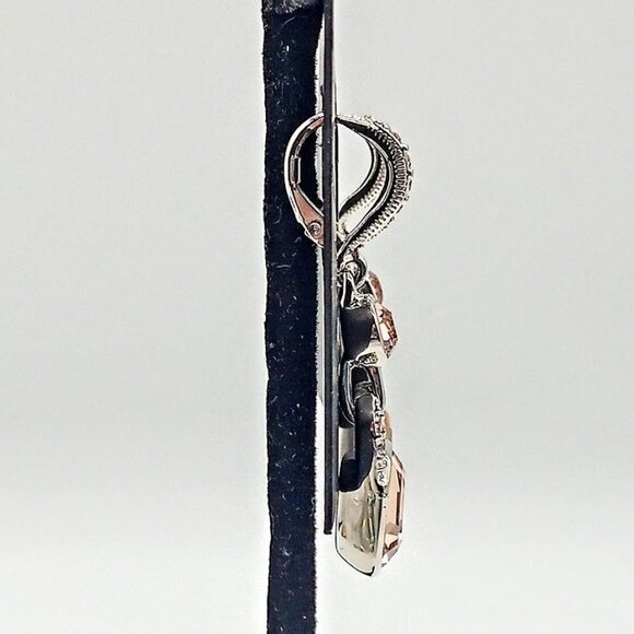 Vintage Givenchy Peachy Pink Crystal Drop Pierced Earrings NWT - Picture 3 of 6